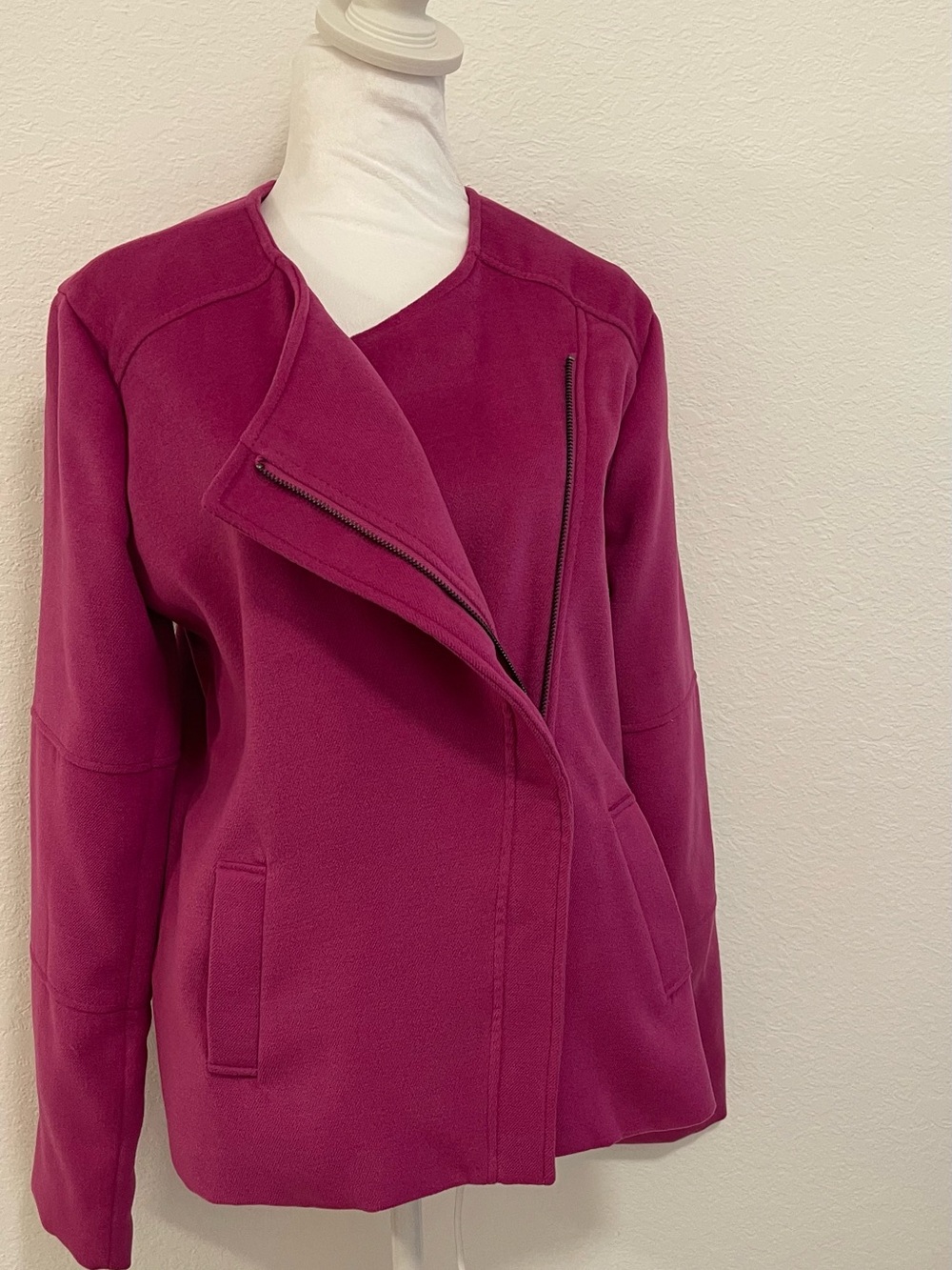 Women's Magenta Asymmetric Zip Trench Coat